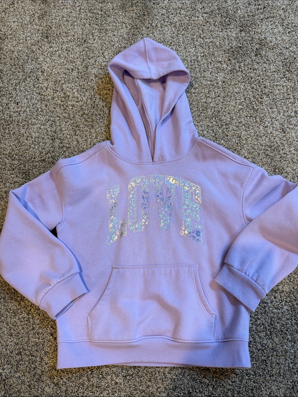 Girls Cat & Jack Lavender Hoodie with Iridescent LOVE Graphic